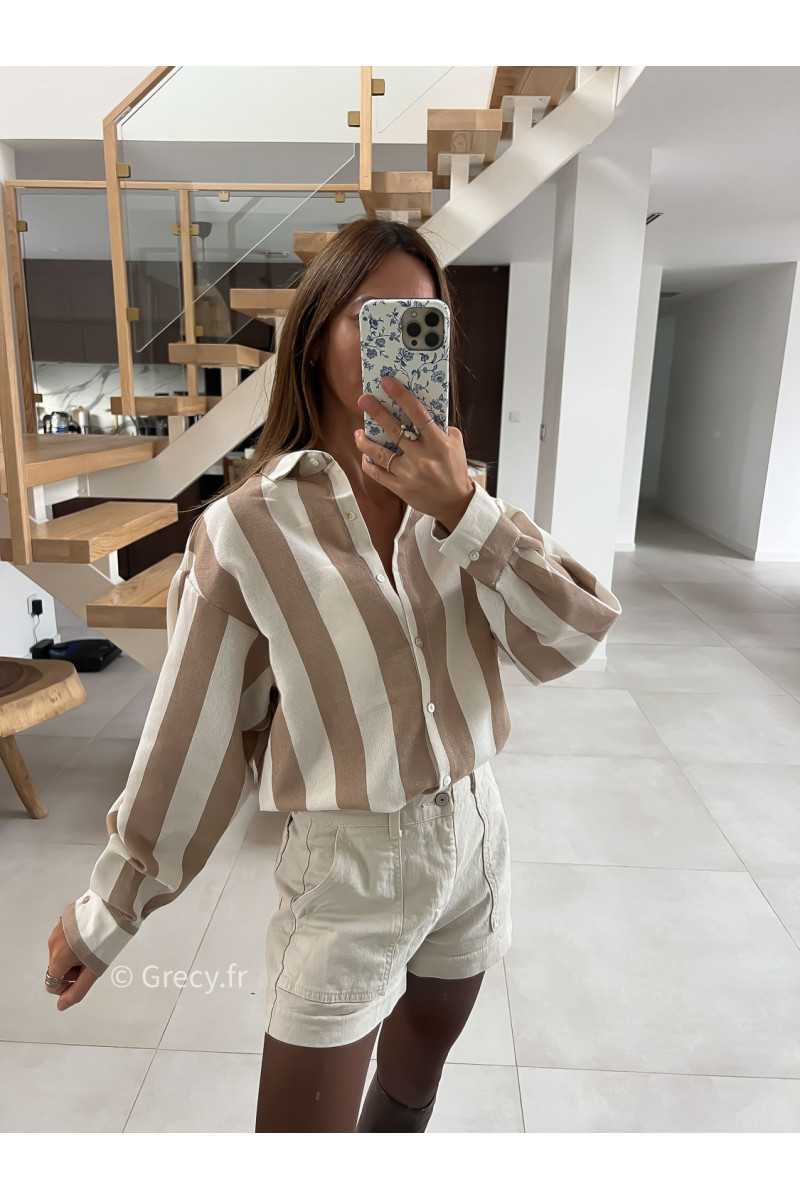 Chemise coton rayures beige mode tendance grecy look Zara mango