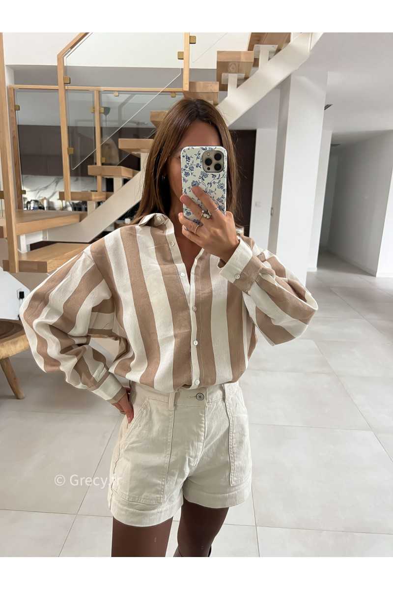 Chemise coton rayures beige mode tendance grecy look Zara mango