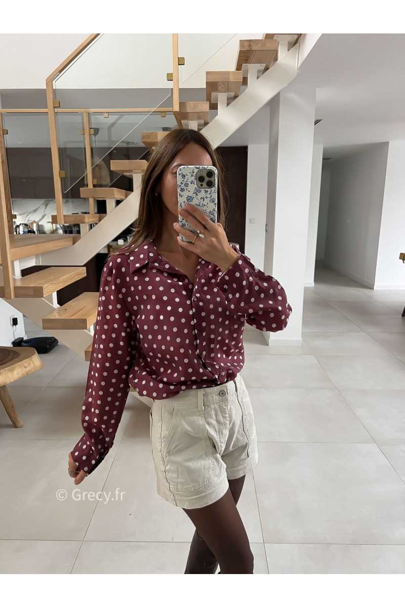 Chemise polka dots bordeaux pois mode tendance automne grecy