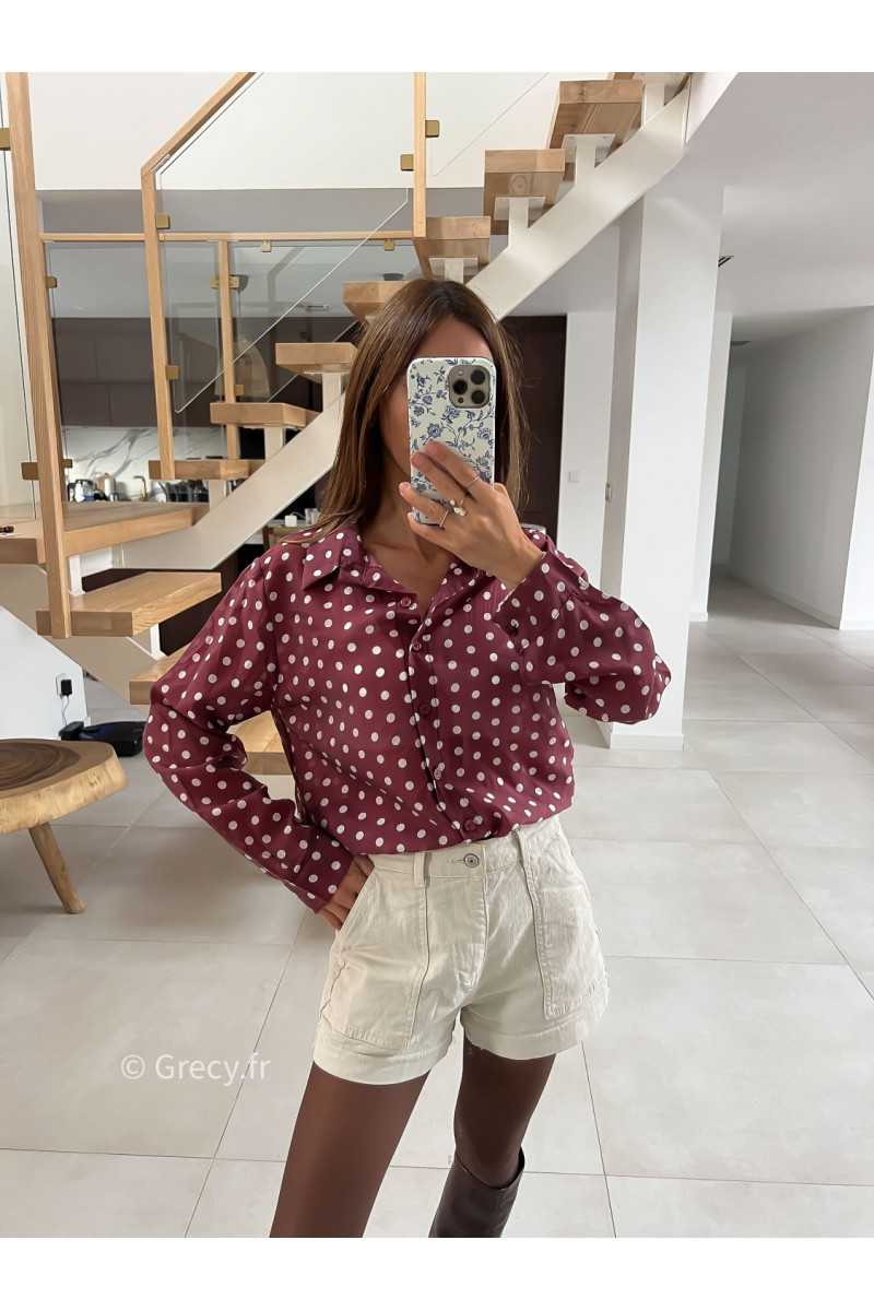 Chemise polka dots bordeaux pois mode tendance automne grecy