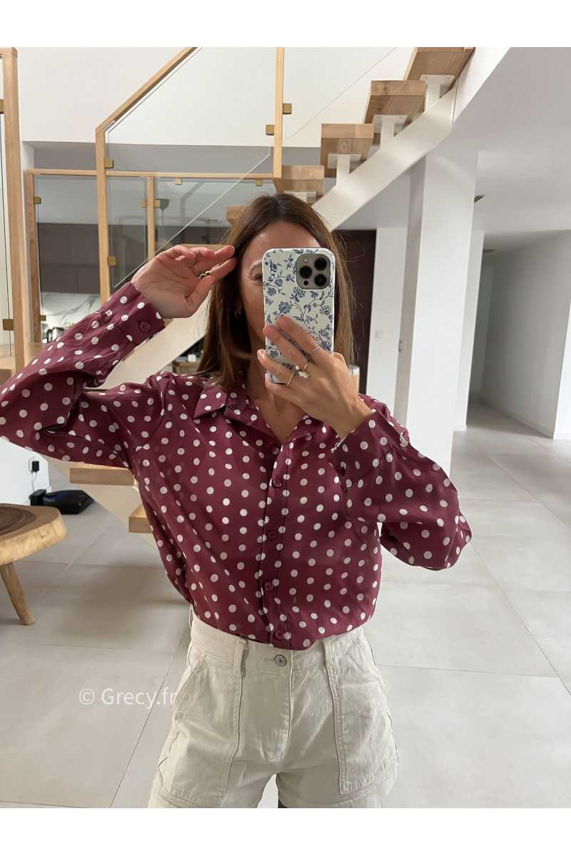 Chemise polka dots bordeaux pois mode tendance automne grecy