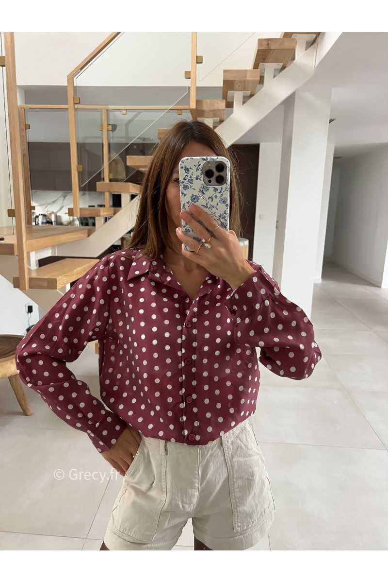 Chemise polka dots bordeaux pois mode tendance automne grecy