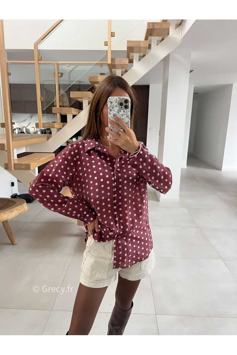 Chemise polka dots bordeaux pois mode tendance automne grecy