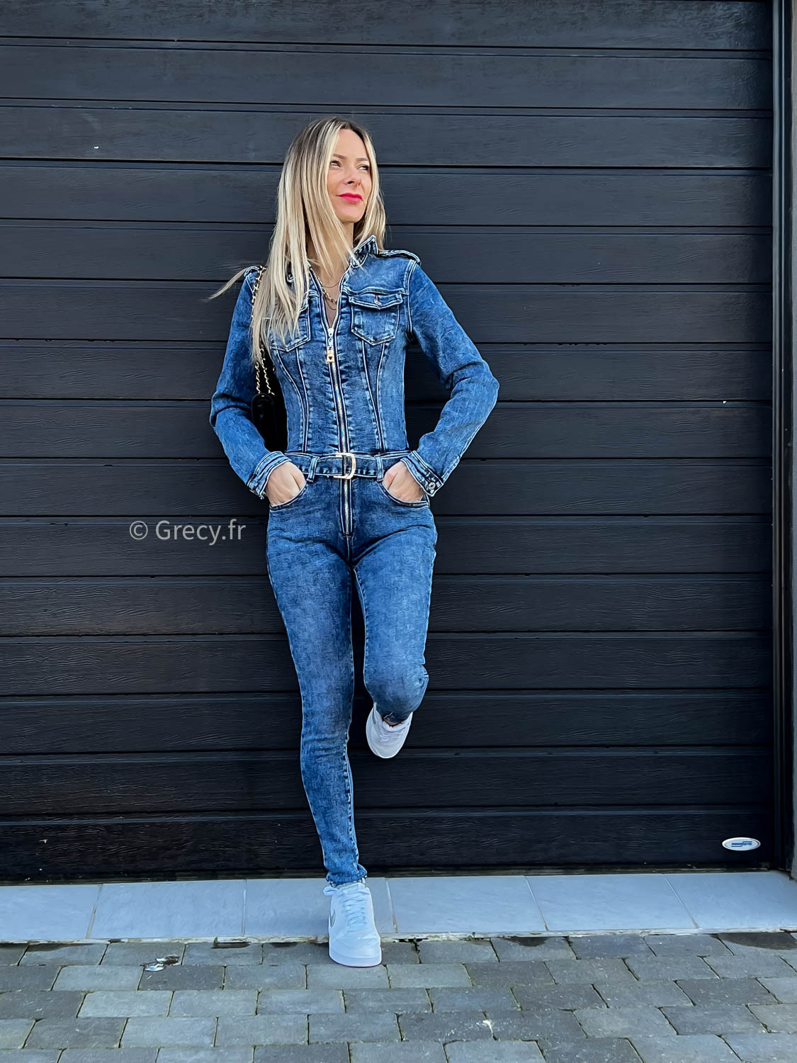 Combinaison manches longues en jean couleur denim push up Couleur