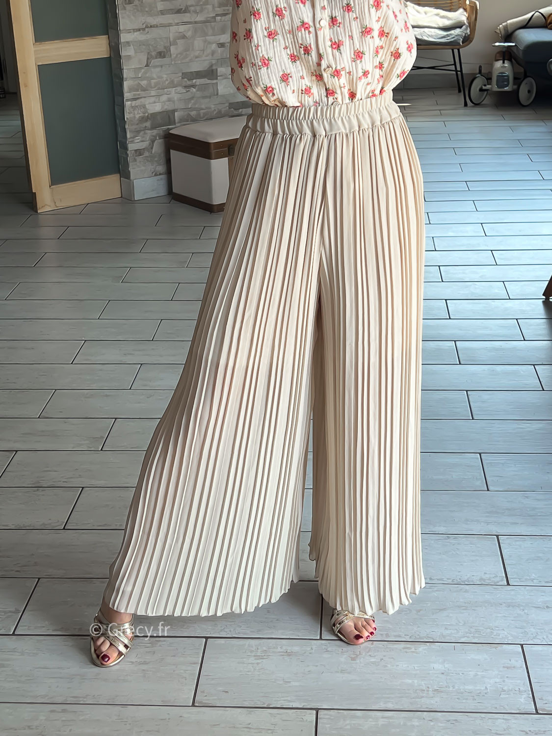 Pantalon discount plissé beige