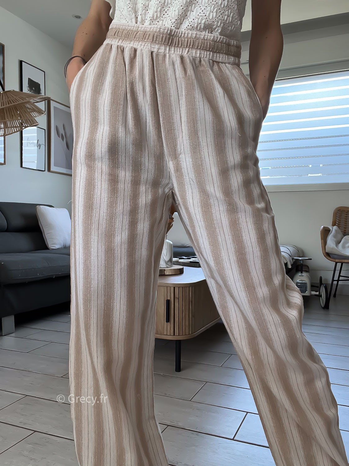 Pantalon best sale ample beige