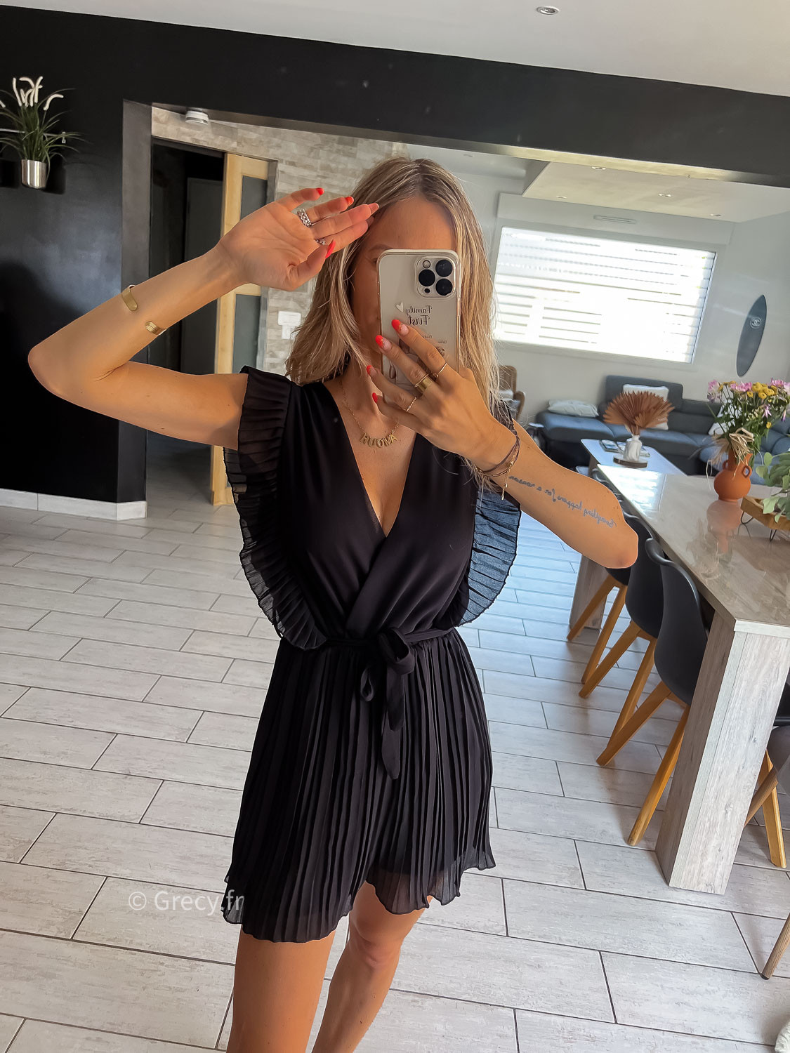 Combishort pliss e noire sans manches col V Couleur noir Taille