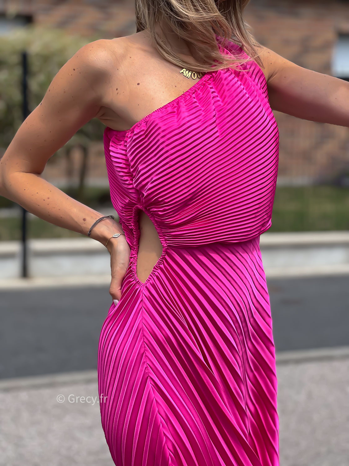Robe longue rose coupe asym trique pliss e Taille S Couleur rose