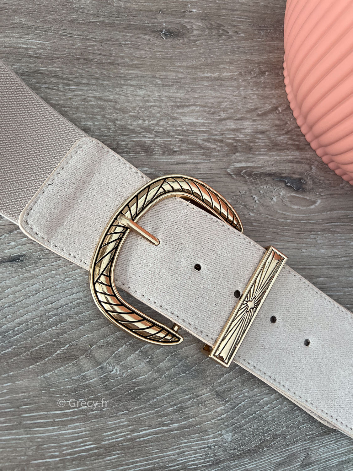 Ceinture beige lastique boucle ronde dor e Couleur beige Taille