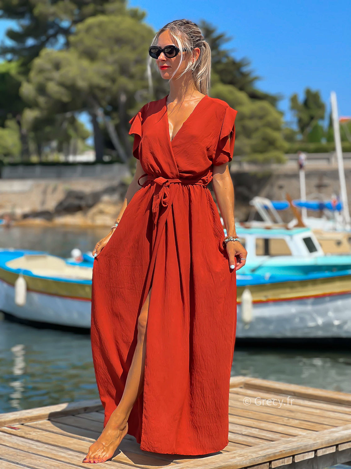 Robe longue nuances orange sans manches col V Couleur orange Taille Taille  unique convient du 34 au 42