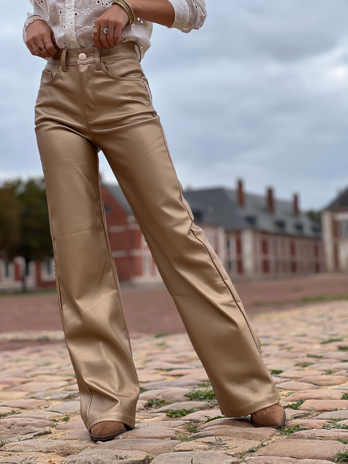 Pantalon simili cuir sale doré