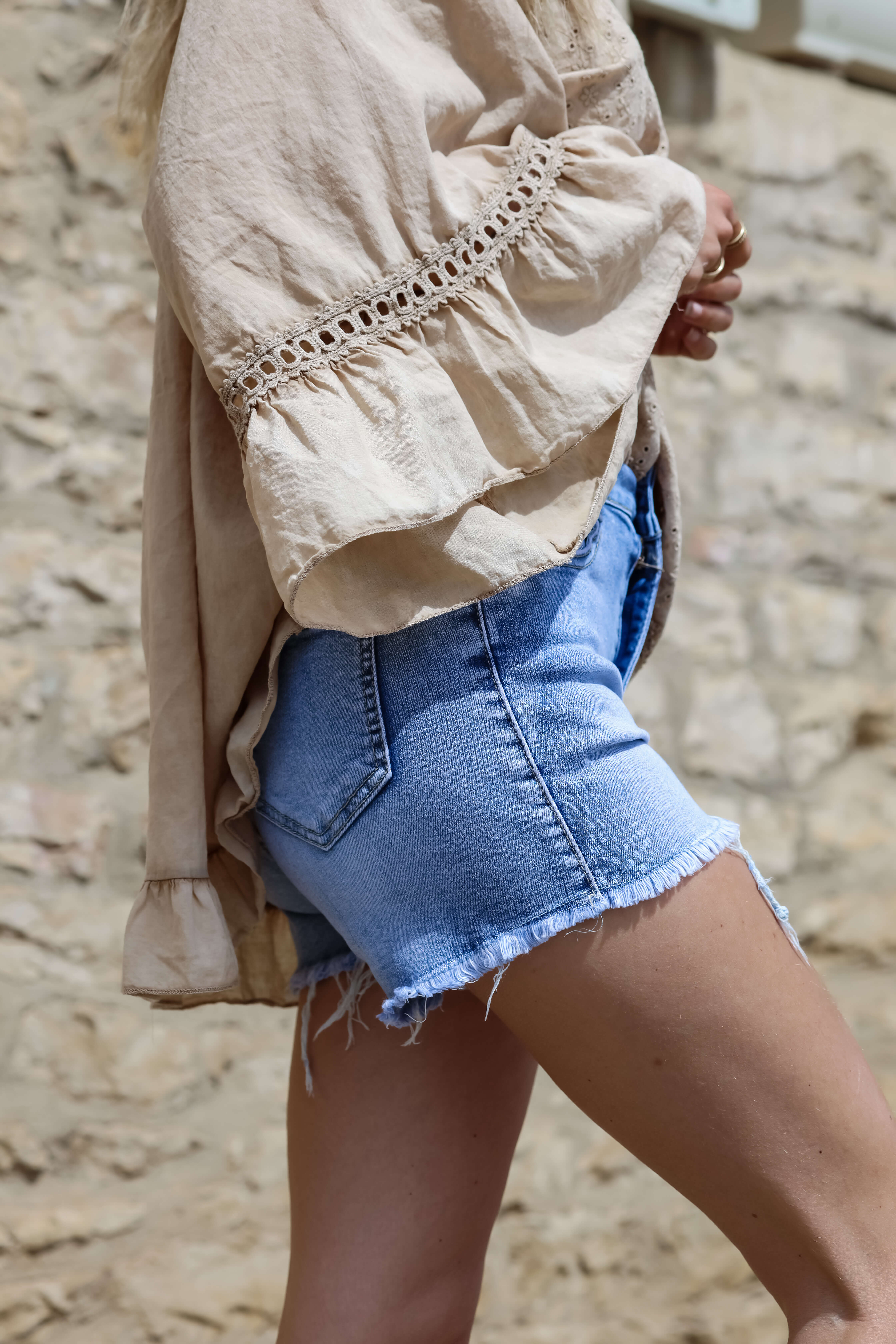 Short en jean effiloche bleu basique taille haute Taille M