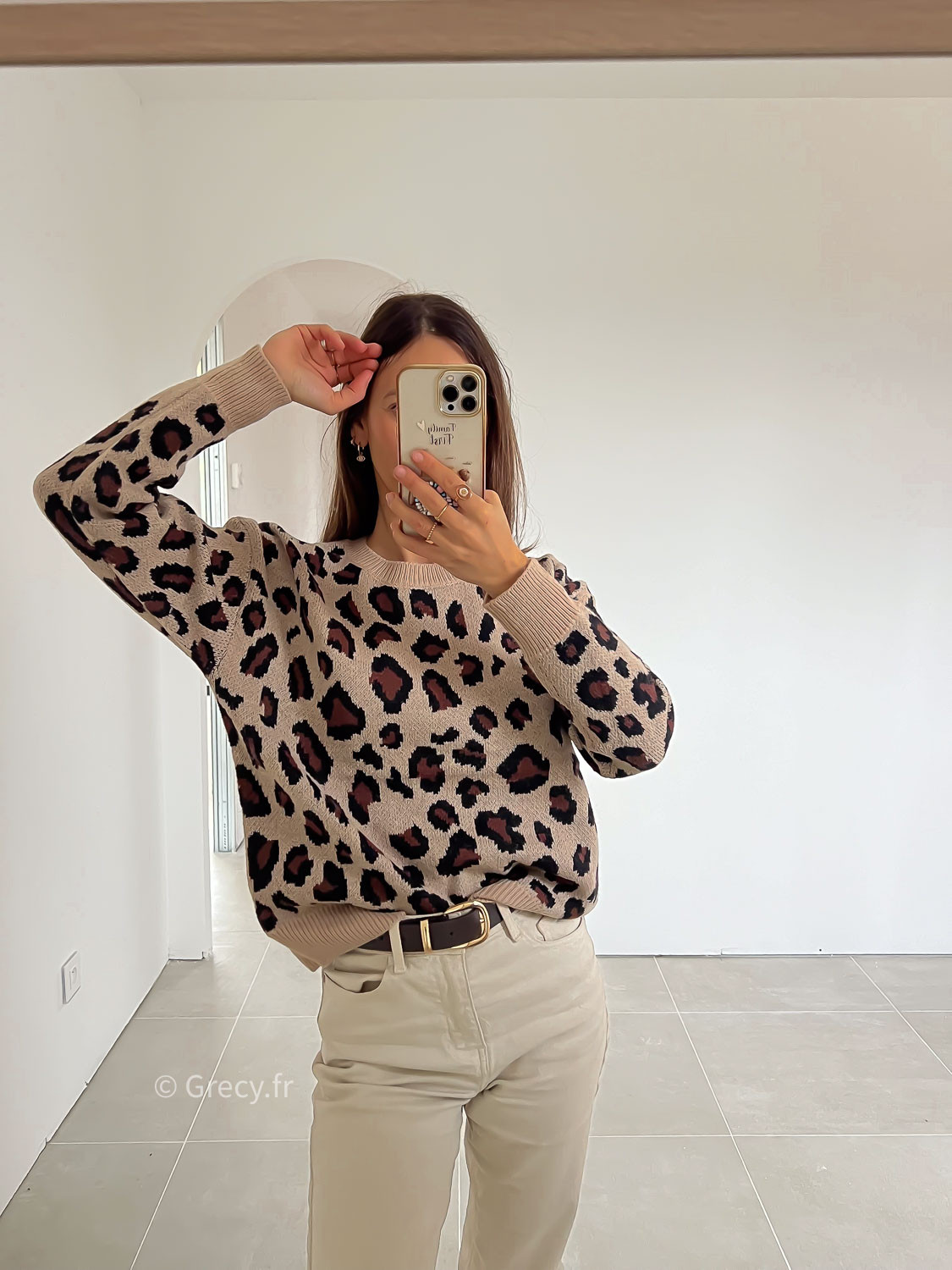Pull Col Tortue Manches Longues Marron, Imprimé Guépard, Taille S, Juniors