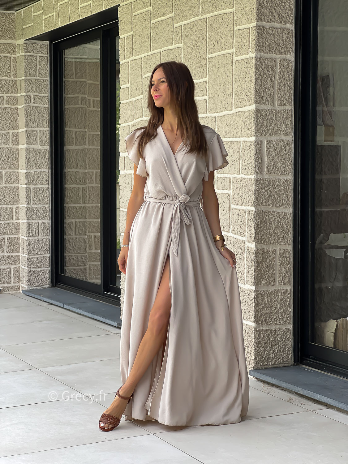 Robe Blanche Hotel Robe Imprimée Manche Longue Robe Longue Beige